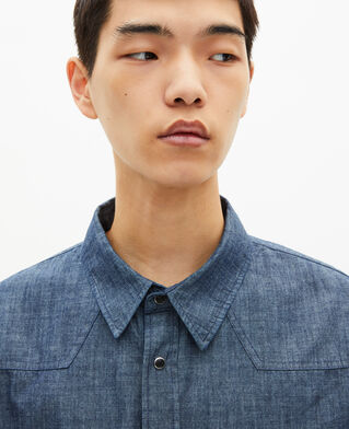 The Kooples MEN BLUE ELECTRIC blue raw denim shirt