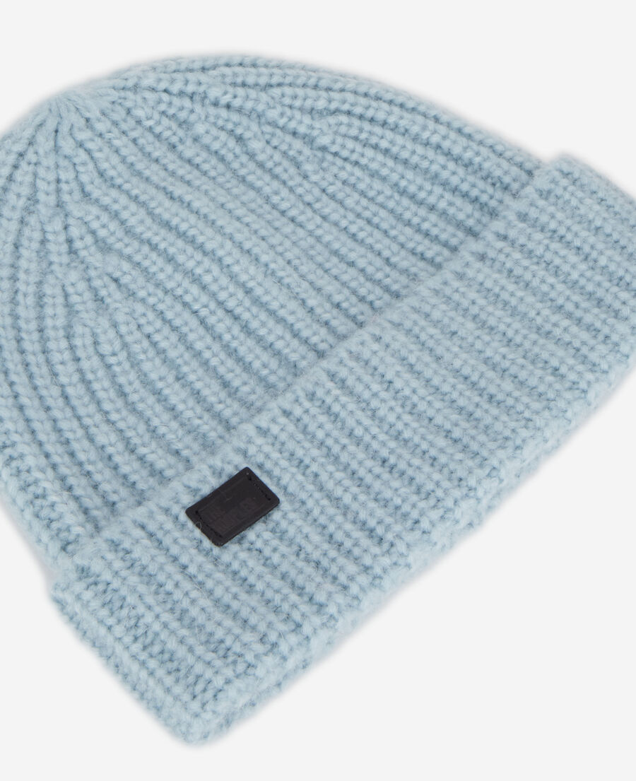 The Kooples WOMEN BLUE GREY blue ribbed wool-blend beanie