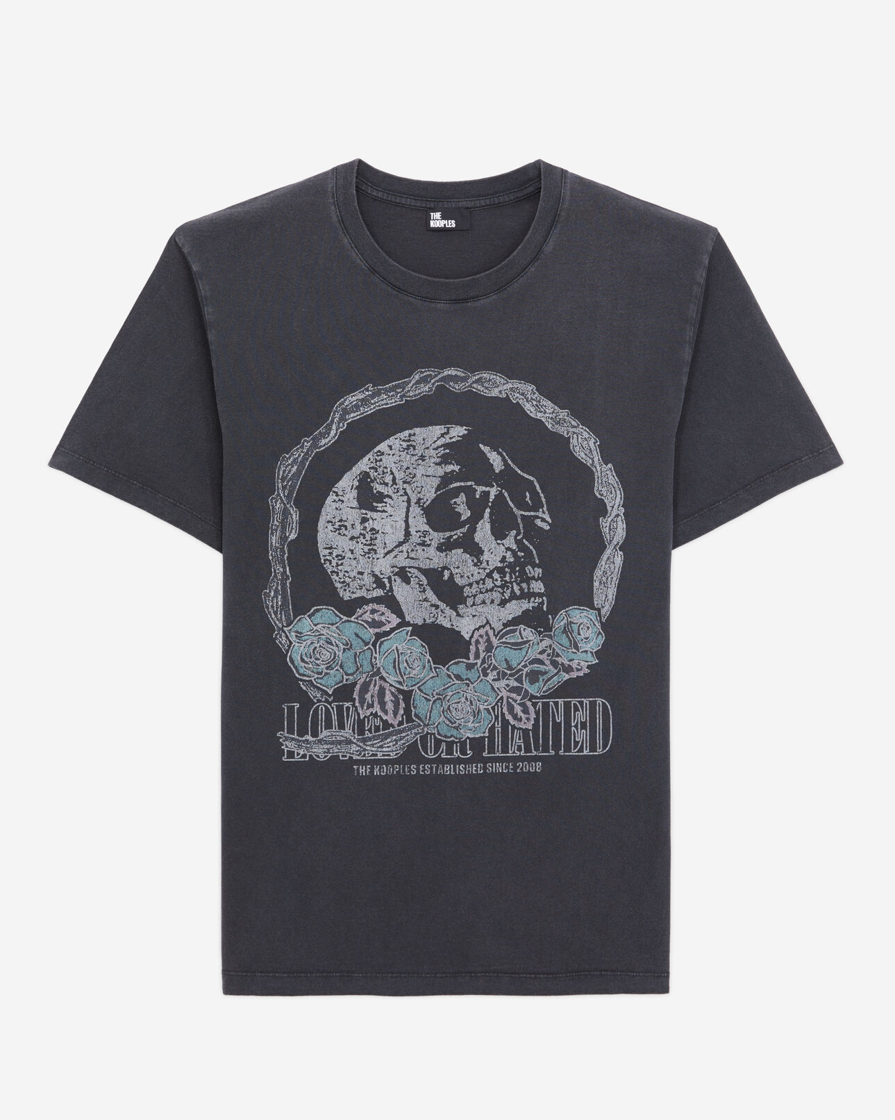 The Kooples MEN BLACK WASHED men's black t-shirt with vintage skull serigraphy
