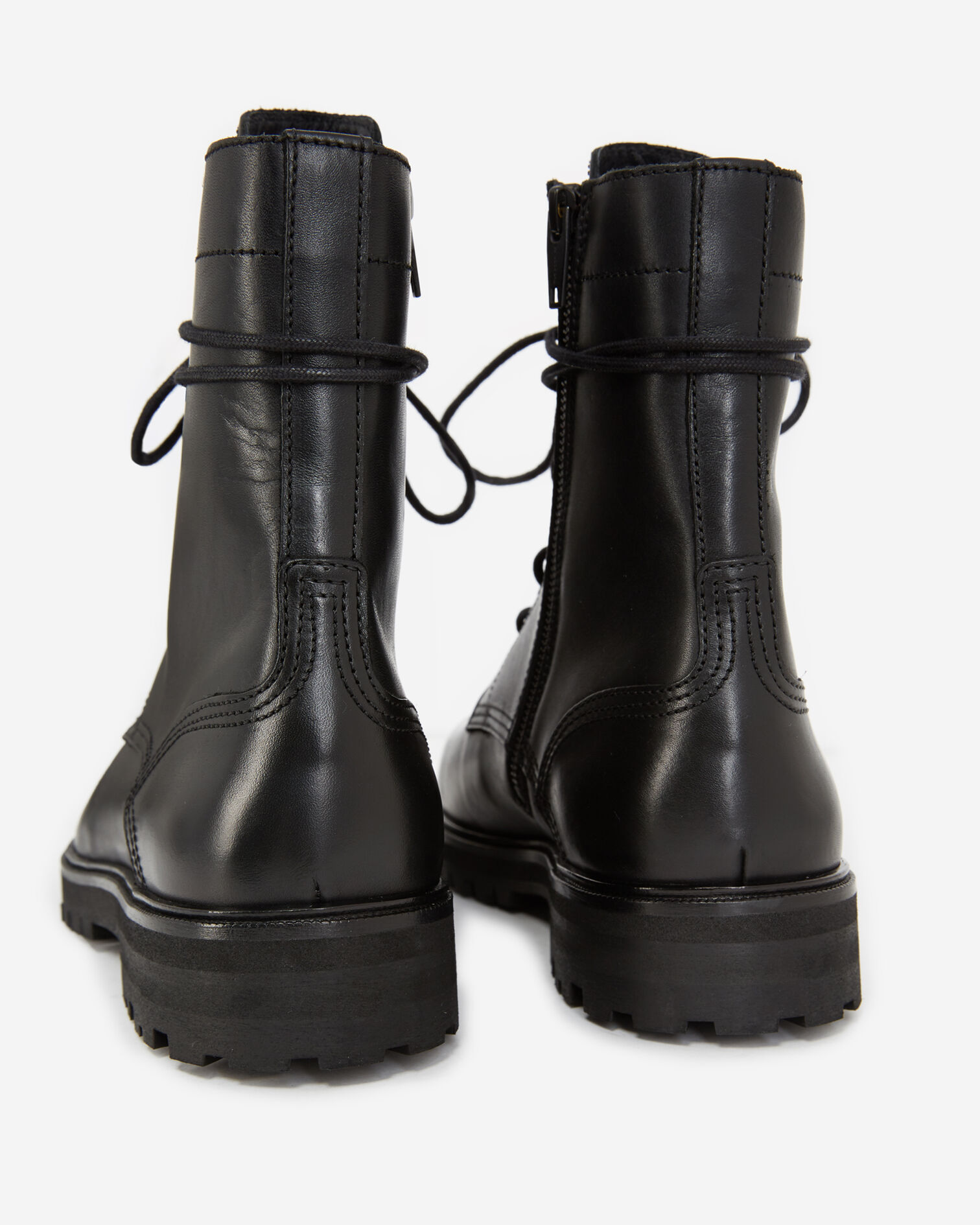 Boots schwarz Lederdetail Schnürung seitlich, BLACK, hi-res image number null
