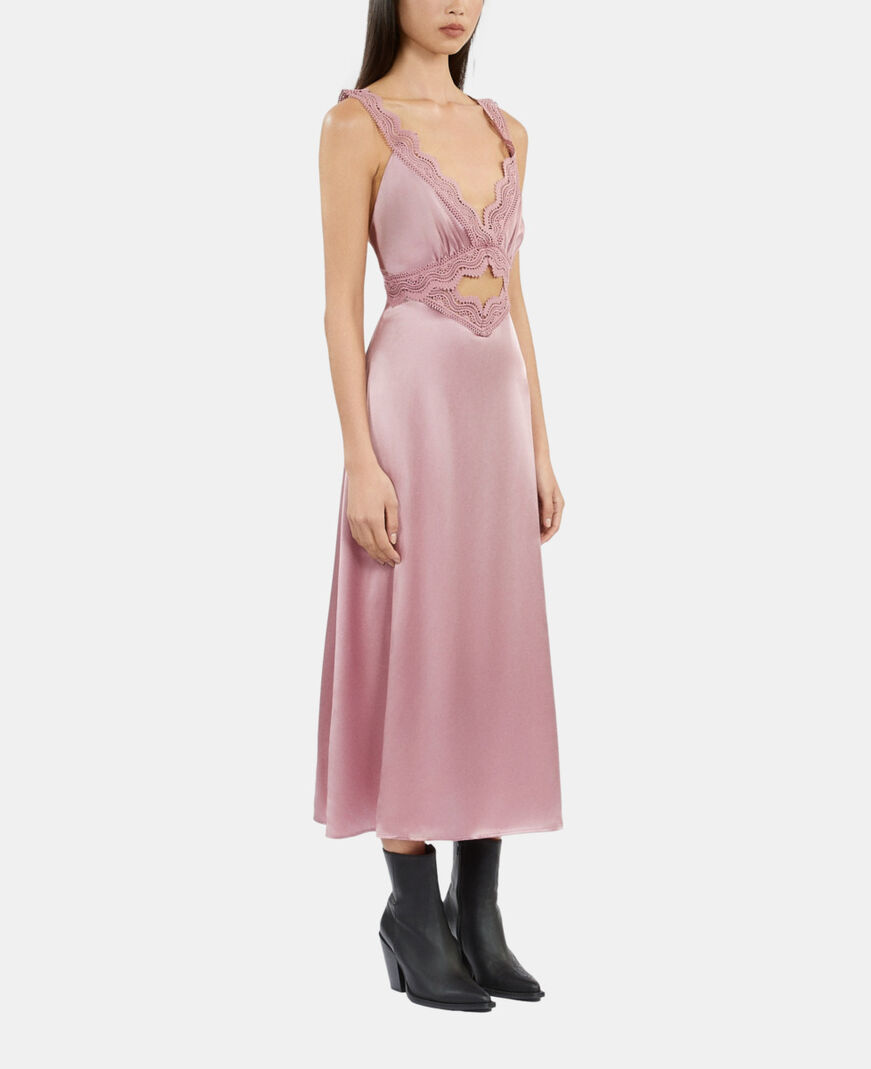 The Kooples F PINK WOOD long lilac slip dress with guipure