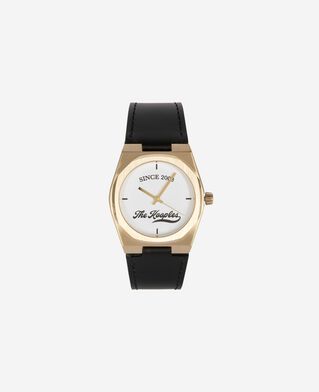 The Kooples UNISEX BLACK / GOLD uhr mit logo und schwarzem lederarmband