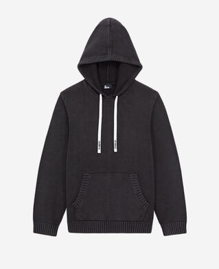 The Kooples WOMEN BLACK WASHED black cotton and wool hooded sweater