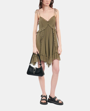 The Kooples DAMEN KAKI khakifarbenes, kurzes kleid aus seide