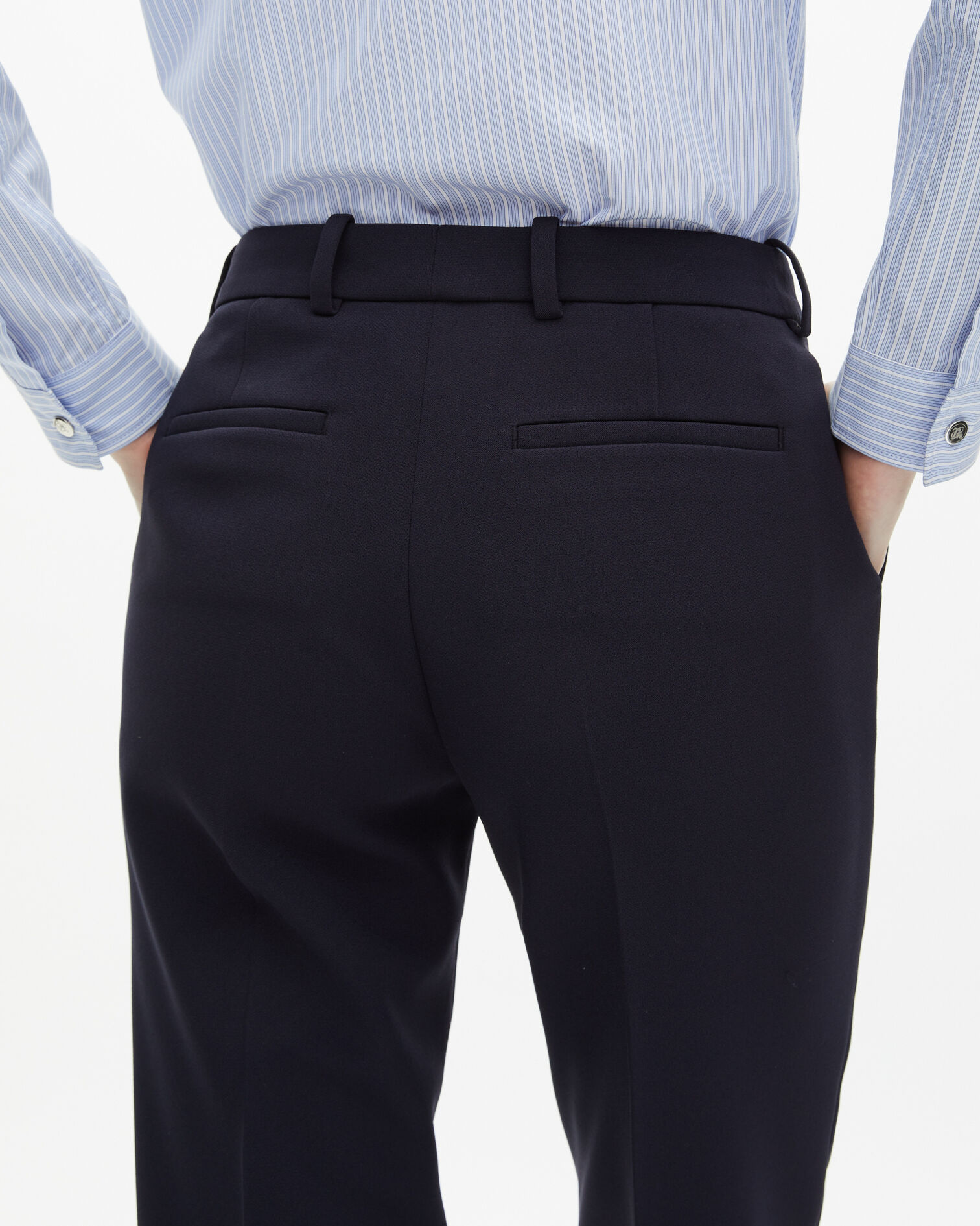 Navy blue crepe tailored pants, DARK NAVY, hi-res image number null