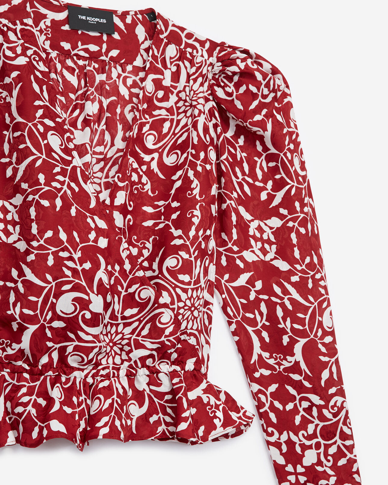 The Kooples WOMEN BURGUNDY printed red blended silk top with ruffles