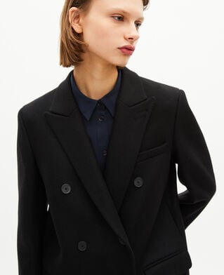 The Kooples WOMEN BLACK long black wool double-breasted coat