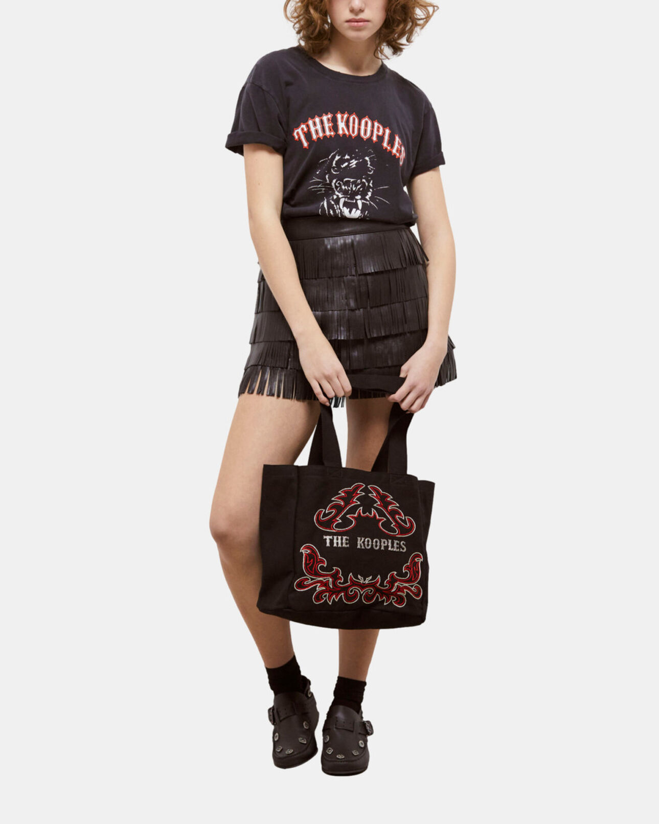 The Kooples F BLACK WASHED women's black screen print t-shirt