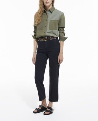 The Kooples F OLIVE NIGHT khaki patchwork denim shirt