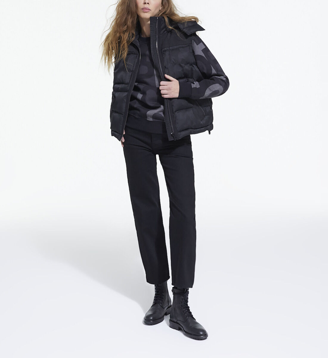 Black down jacket with The Kooples logo The Kooples US