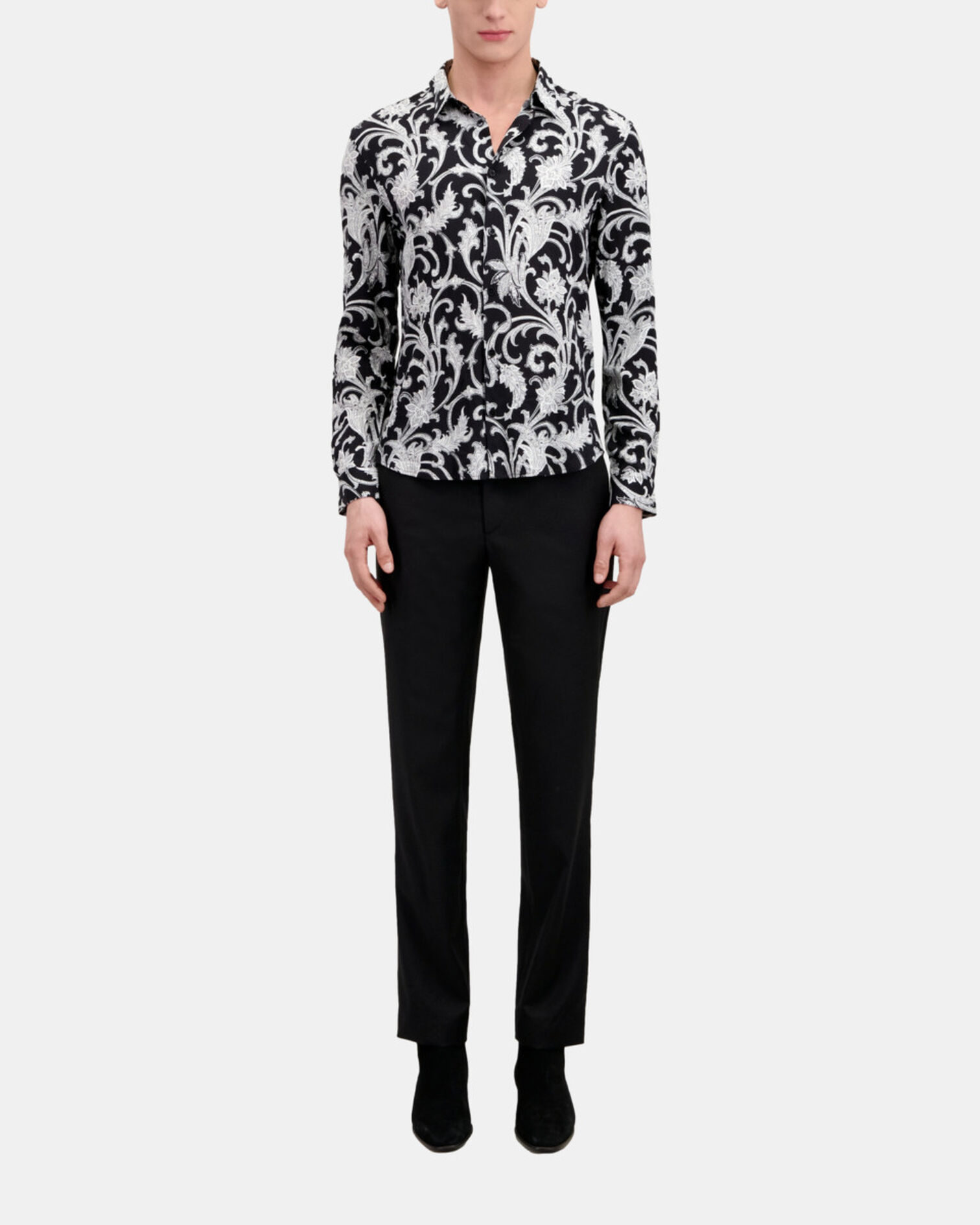 Chemise fleurie noire, BLACK WHITE, hi-res image number null
