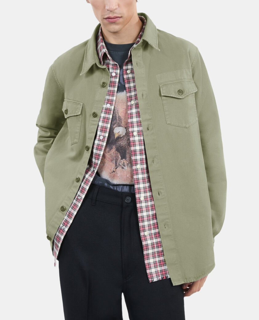 The Kooples HERREN OLIVE khakifarbenes hemd aus denim