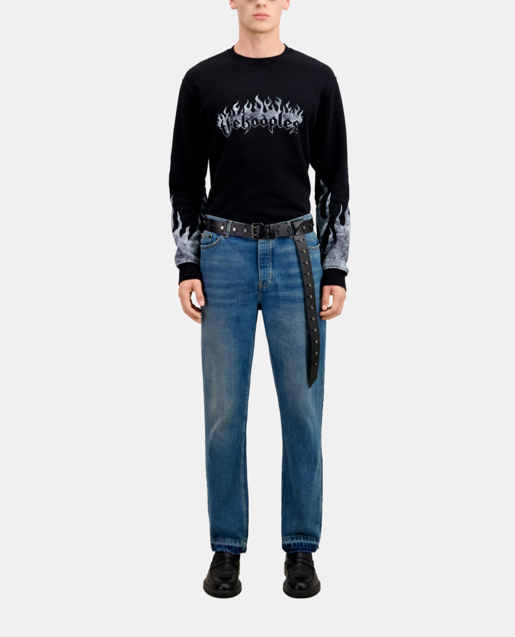 Herren Schwarzes Sweatshirt mit Siebdruck, BLACK, hi-res image number null