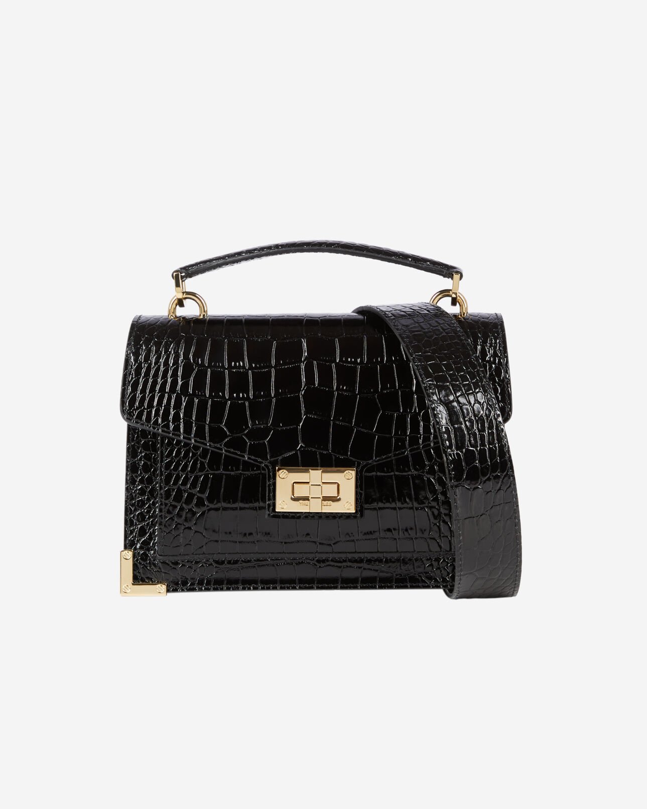 The Kooples WOMEN BLACK emily small crocodile-effect bag in black leather