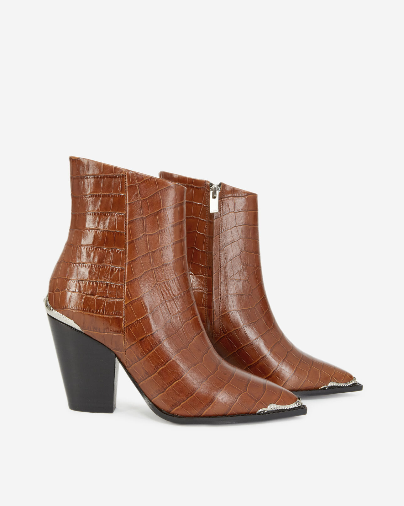 The Kooples FEMME BROWN bottines marron à talons détail argenté