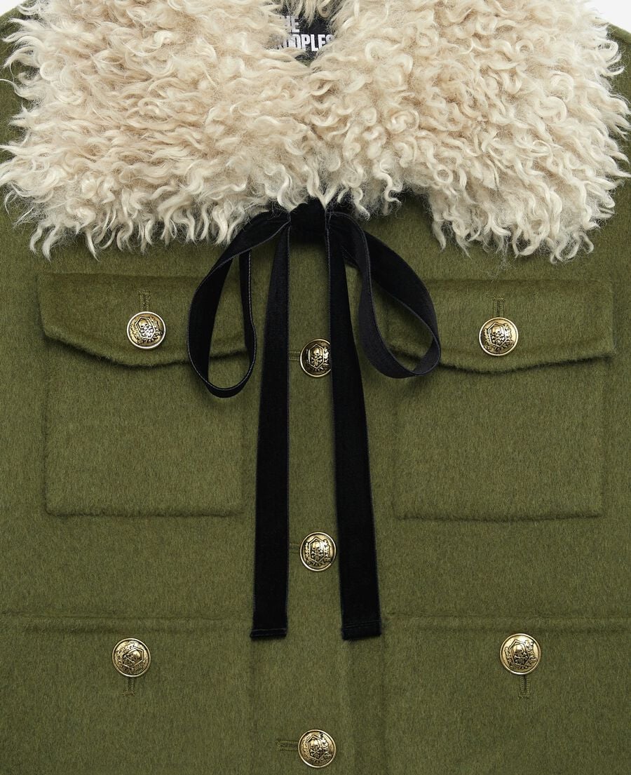 The Kooples MUJER KAKI chaqueta caqui con cuello de sherpa