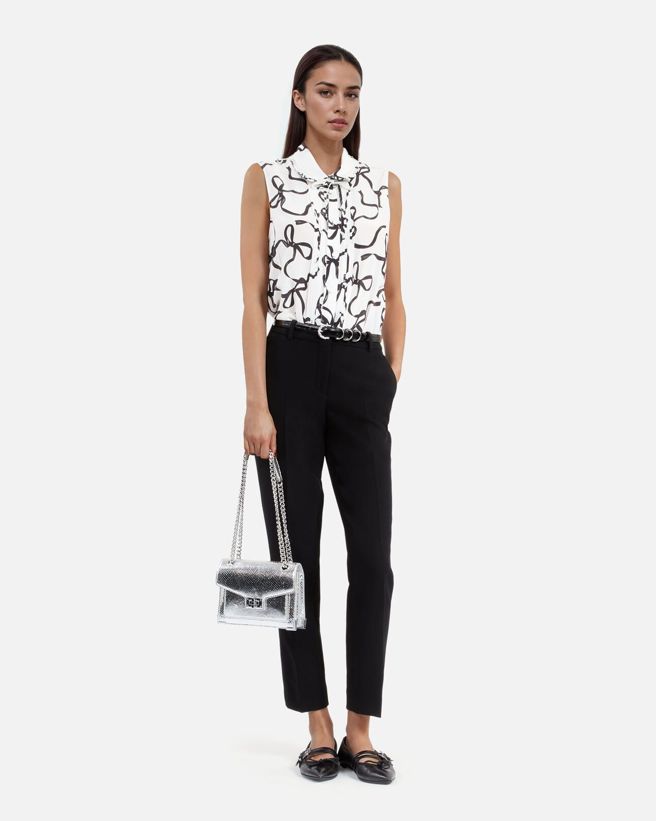The Kooples WOMEN WHITE / BLACK ribbon print silk shirt