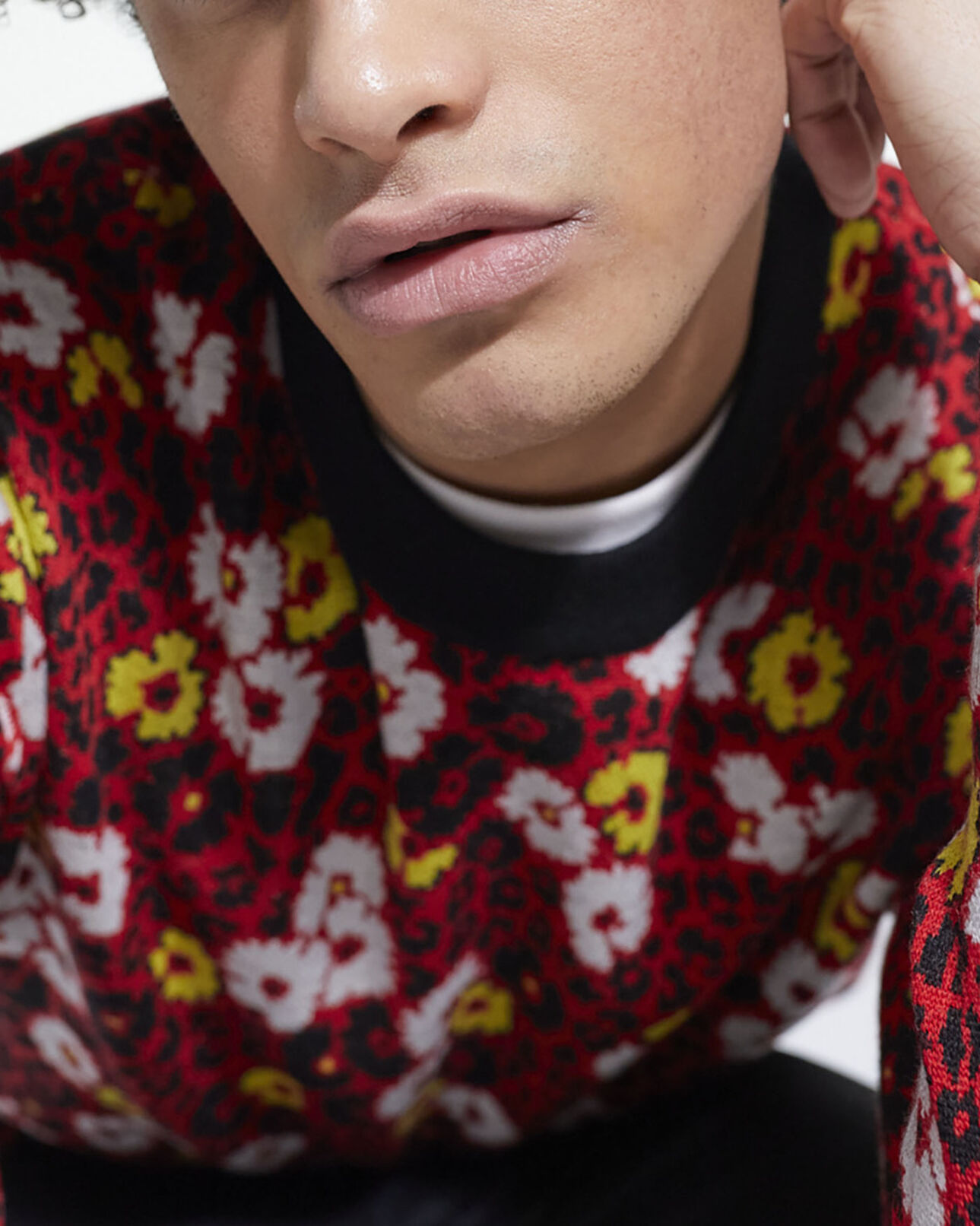 The Kooples MEN DARK RED floral print wool sweater