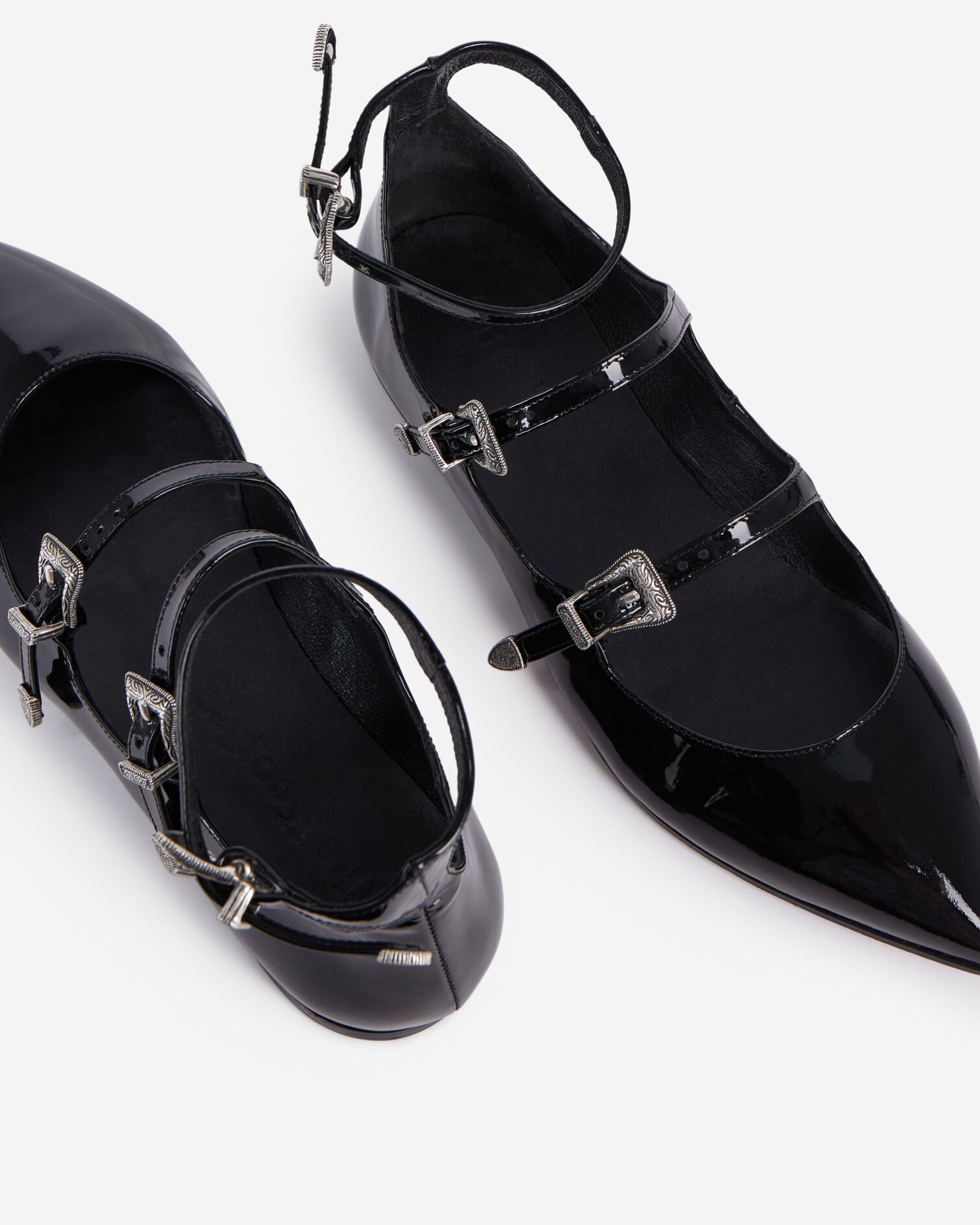 Schwarze Ballerinas aus Leder mit Schließe, BLACK, hi-res image number null