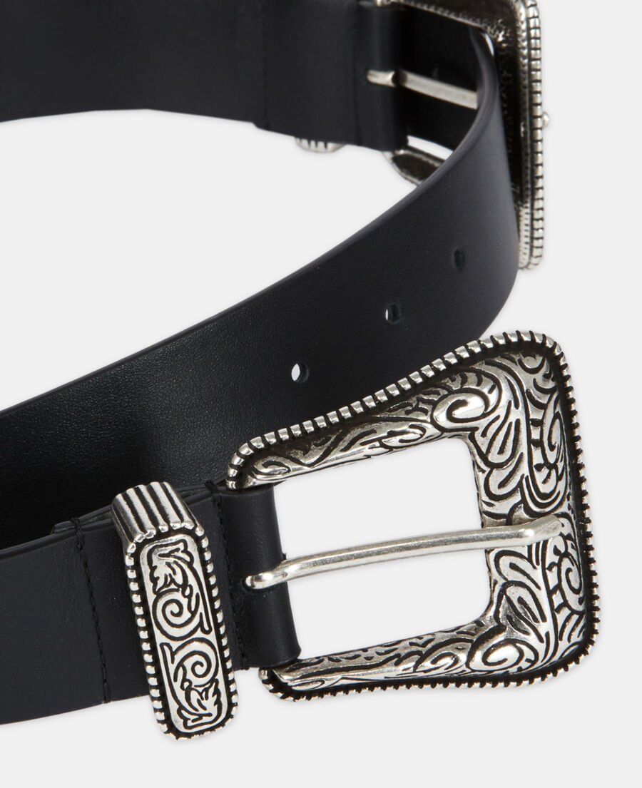 ceinture large en cuir noire