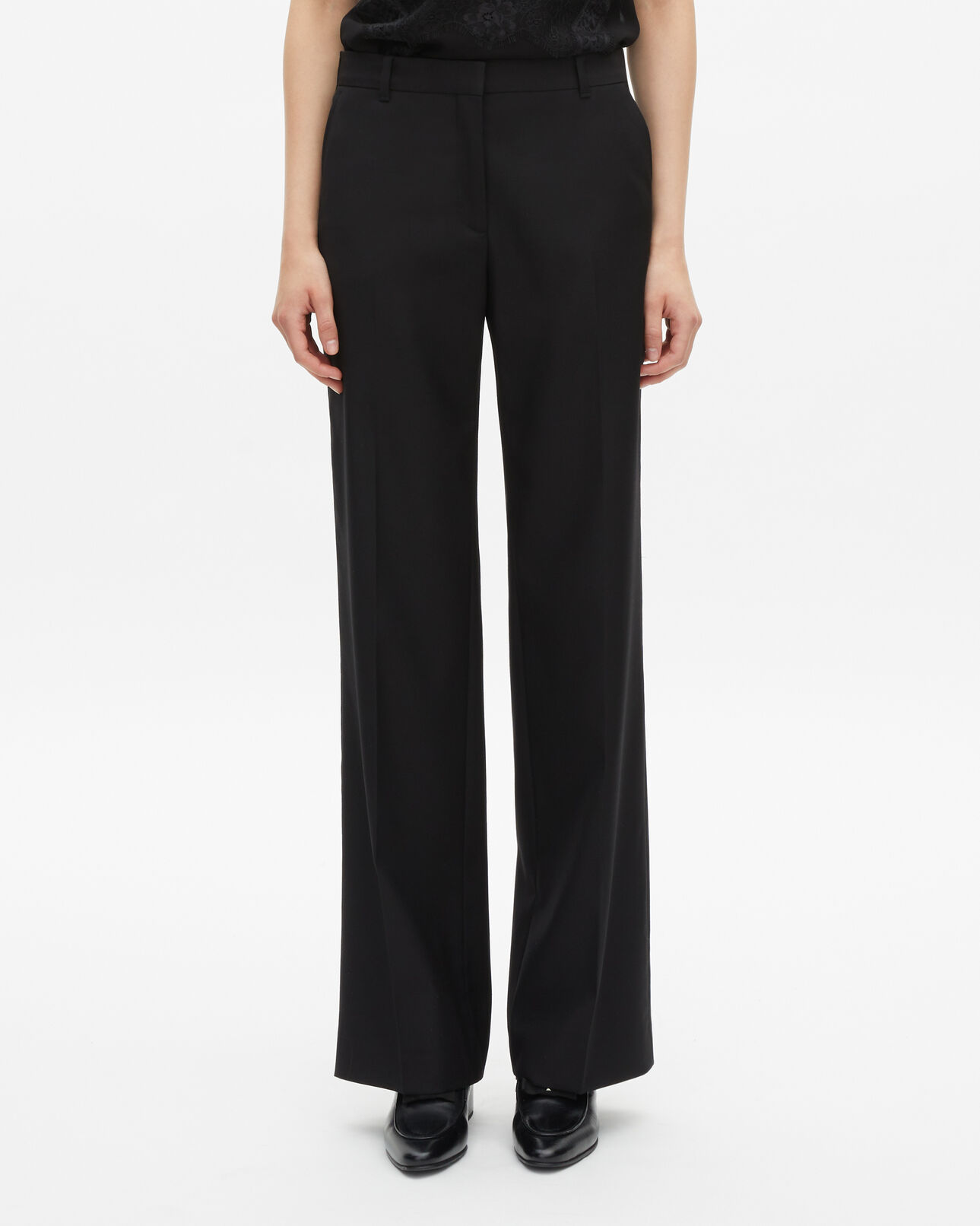 The Kooples WOMEN BLACK black straight-cut wool tailored trousers 