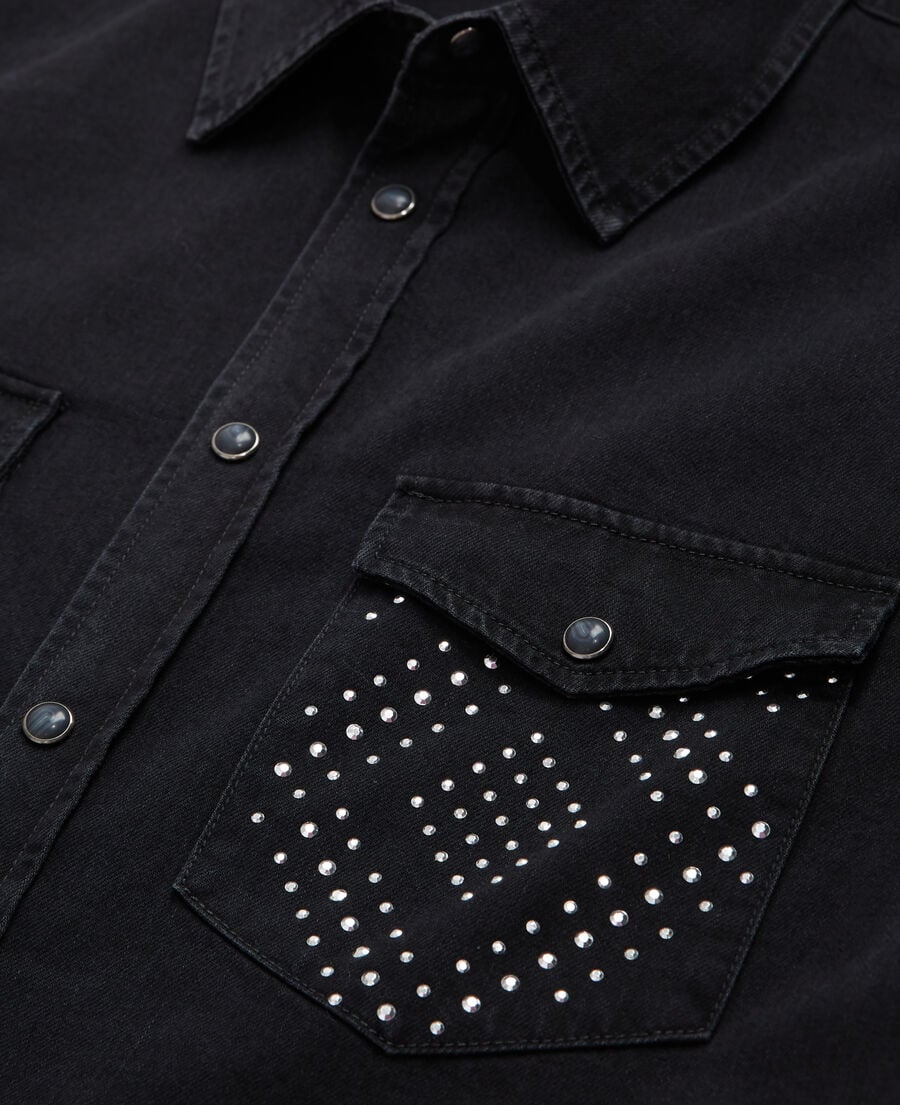 The Kooples MEN BLACK WASHED black studded shirt with classic collar