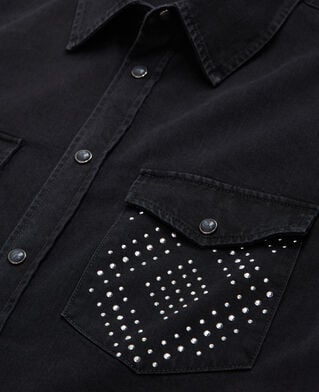 The Kooples MEN BLACK WASHED black studded shirt with classic collar