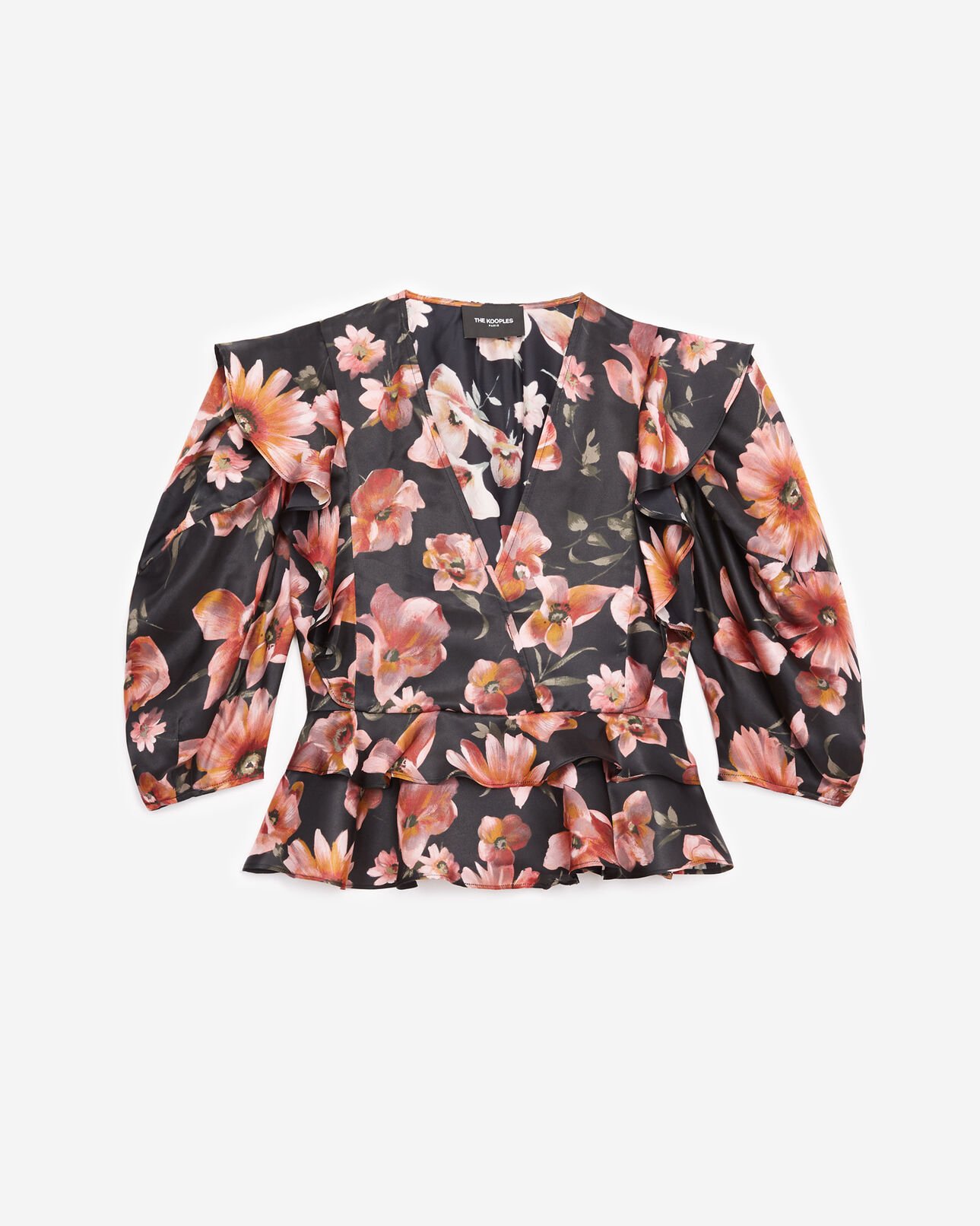 The Kooples WOMEN BLACK frilly black top with floral print