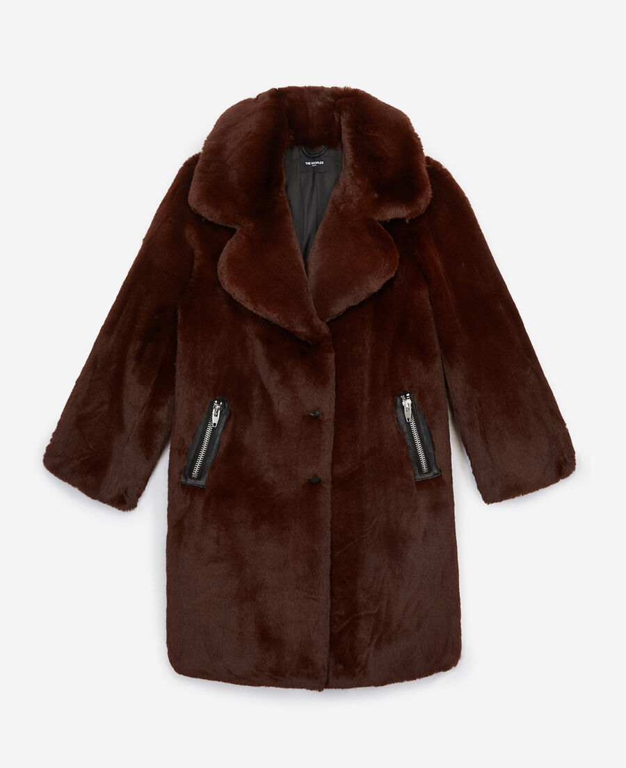 long brown faux fur coat
