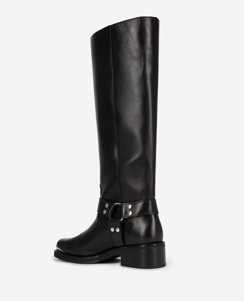 The Kooples FEMME BLACK bottes &agrave; sangles en cuir noir