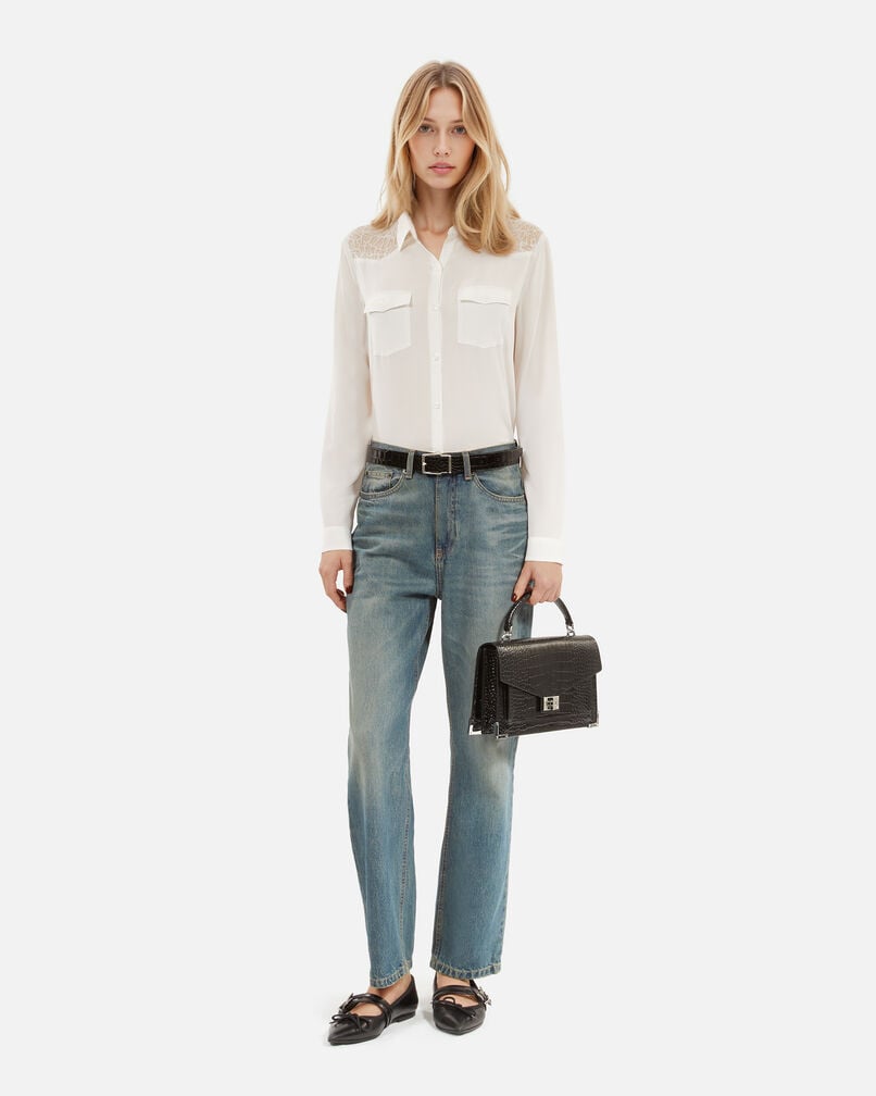 The Kooples WOMEN ECRU silk shirt with ecru lace