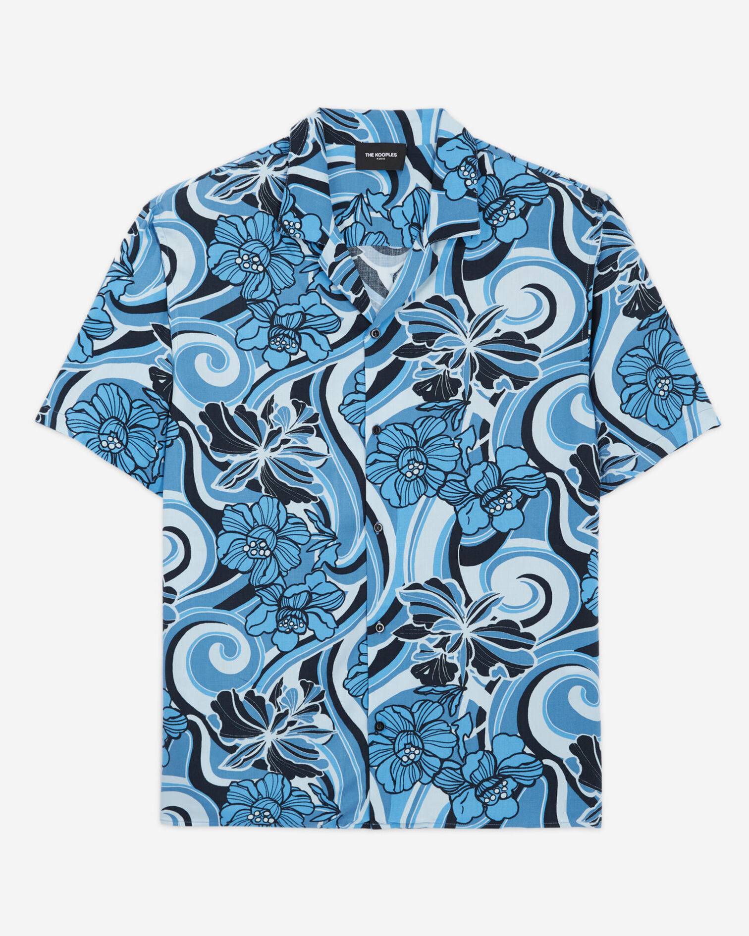 Chemise imprimée homme fluide col cubain, BLUE, hi-res image number null