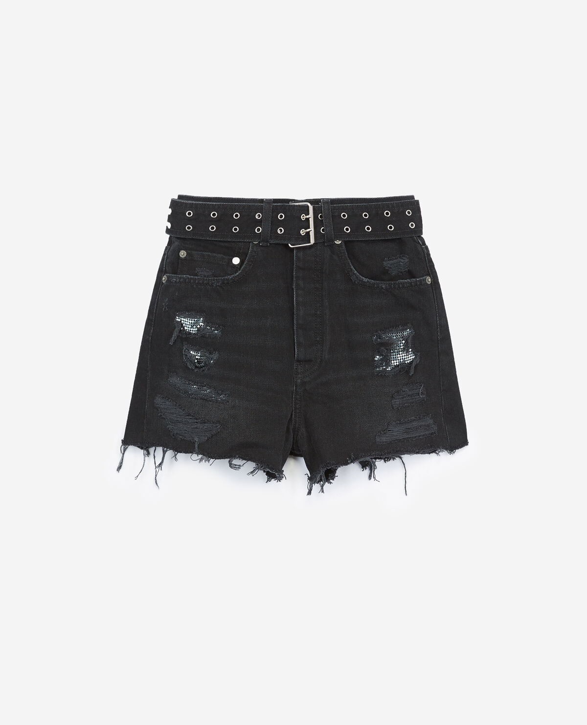 Ripped black denim shorts