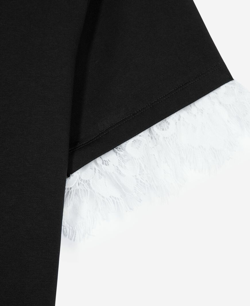 The Kooples F BLACK t-shirt with screen print and black lace