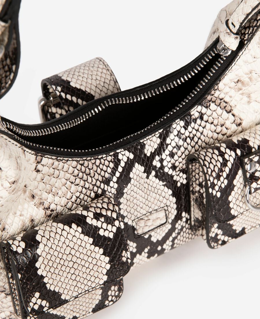 The Kooples WOMEN BLACK WHITE amelia small bag in python-effect leather