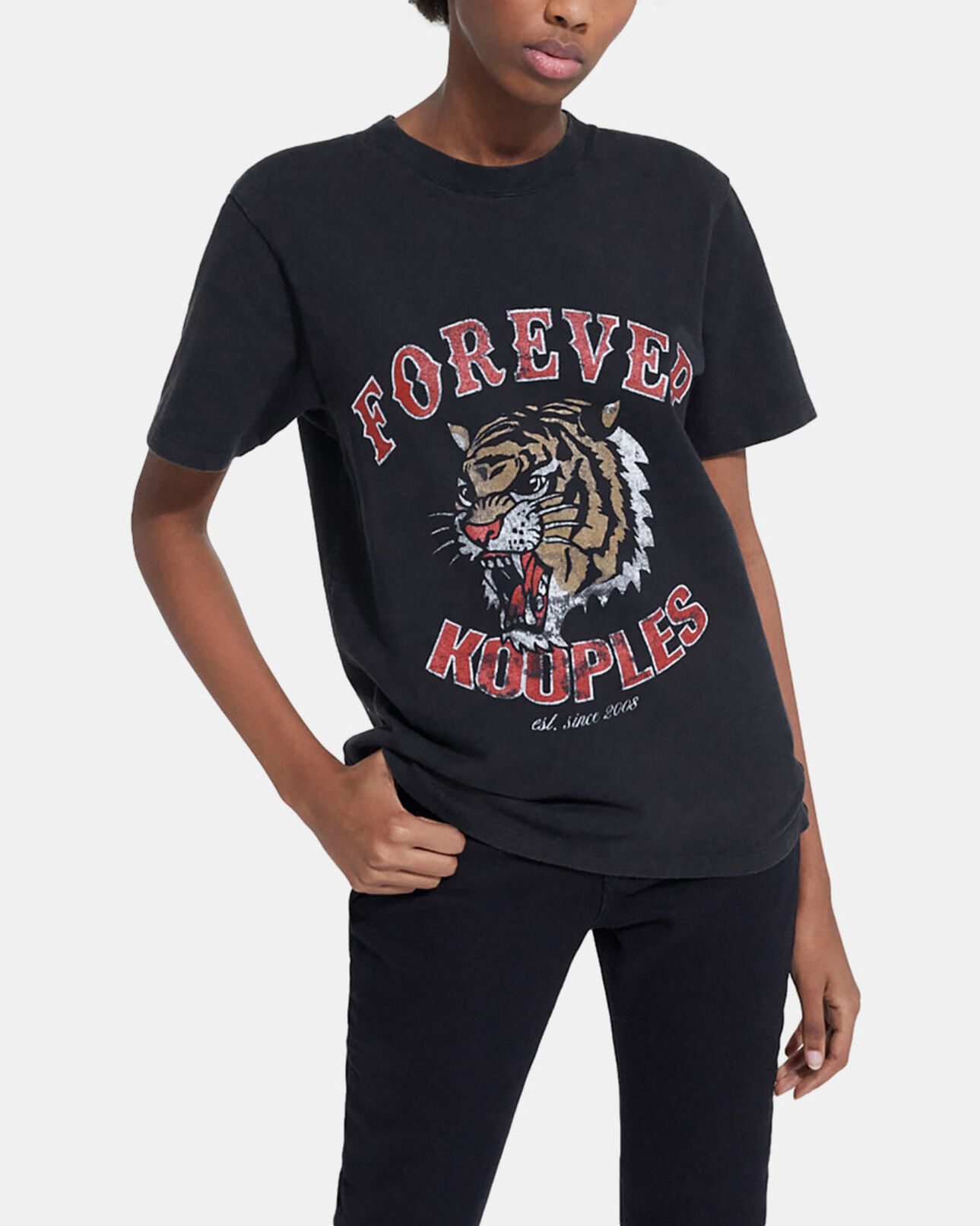 The Kooples WOMEN BLACK WASHED black t-shirt with screen print