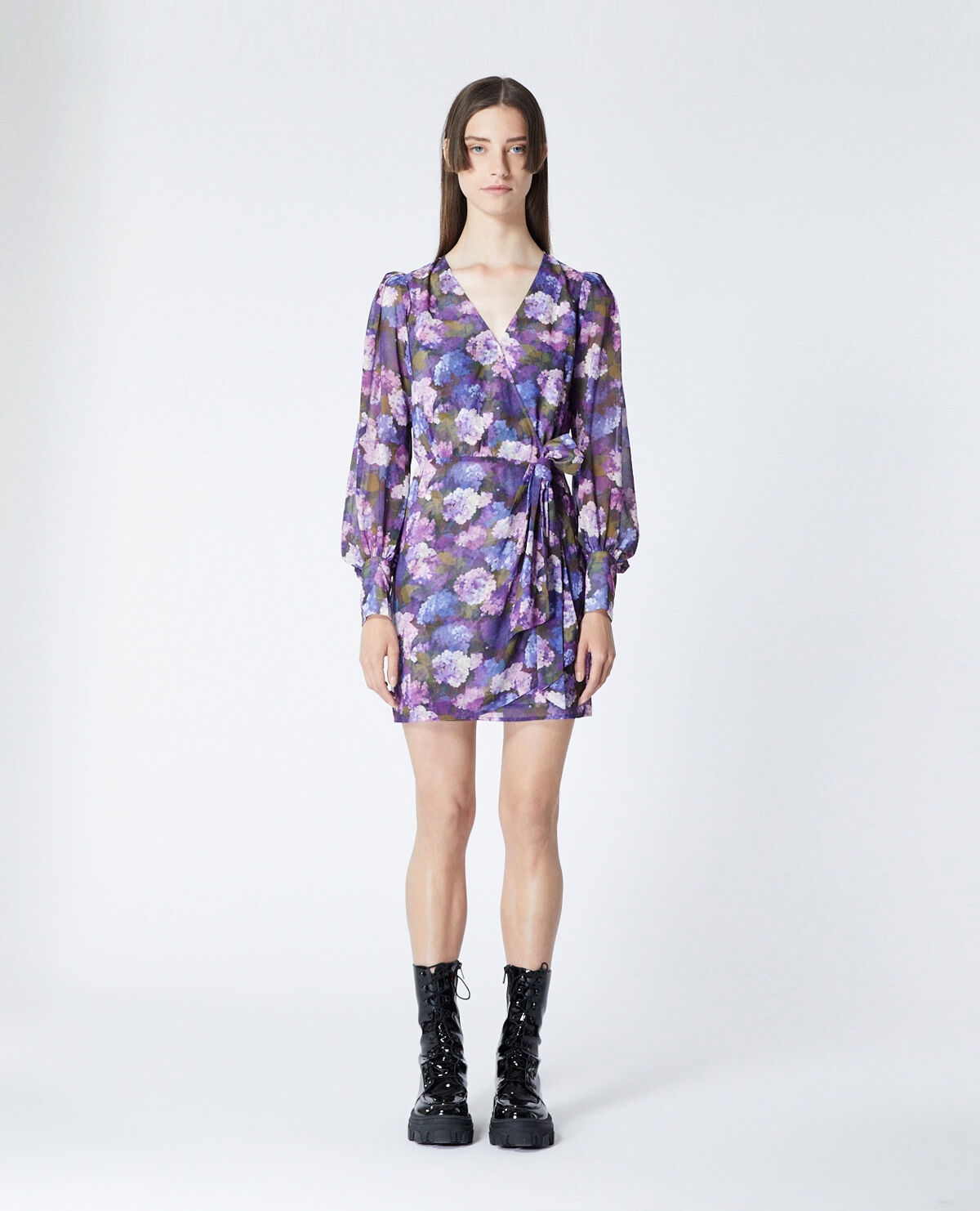 Printed wrap dress with violet motif The Kooples