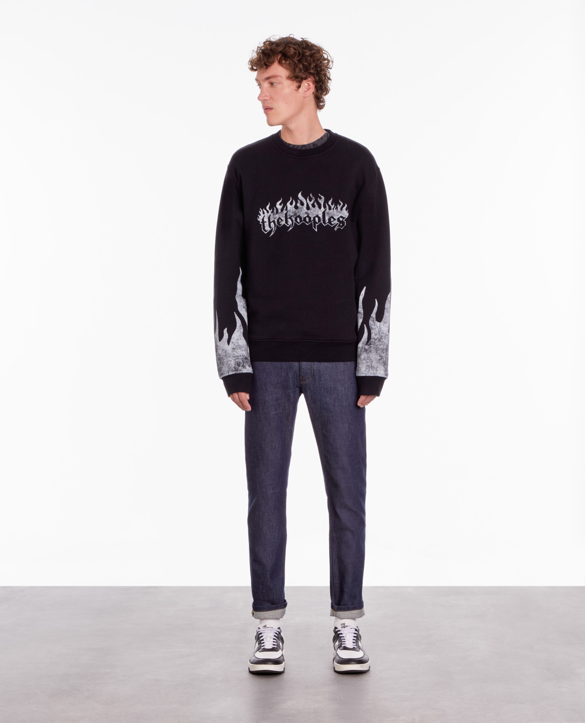 Black sweatshirt with Kooples on fire serigraphy, BLACK, hi-res image number null
