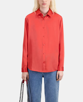 The Kooples FEMME RED BRIQUE chemise en soie satin rouge