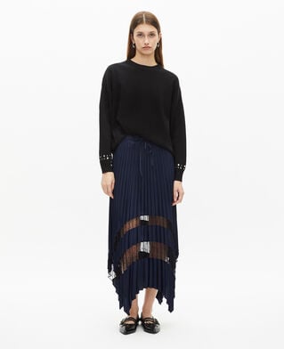 The Kooples WOMEN NAVY navy blue pleated long skirt