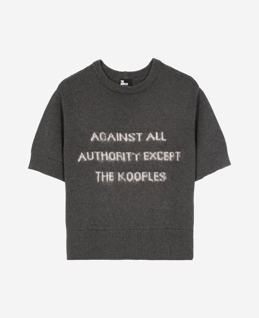 The Kooples F MIDDLE GREY MEL/WHITE short sleeved screen printed sweater
