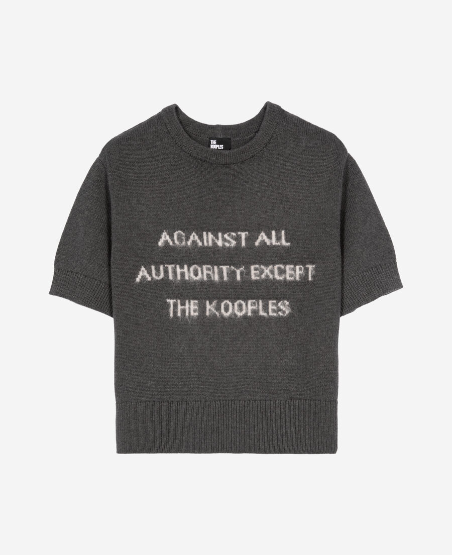 The Kooples FEMME MIDDLE GREY MEL/WHITE pull manches courtes sérigraphie