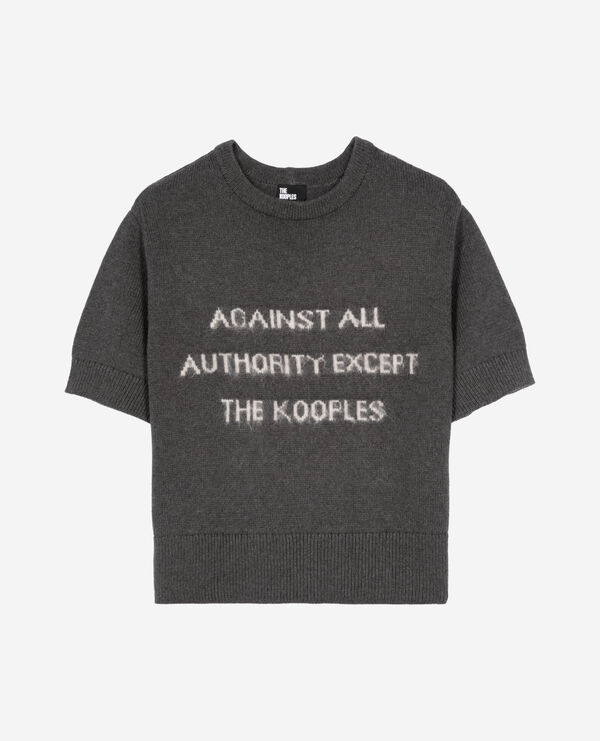 The Kooples FEMME MIDDLE GREY MEL/WHITE pull manches courtes sérigraphie