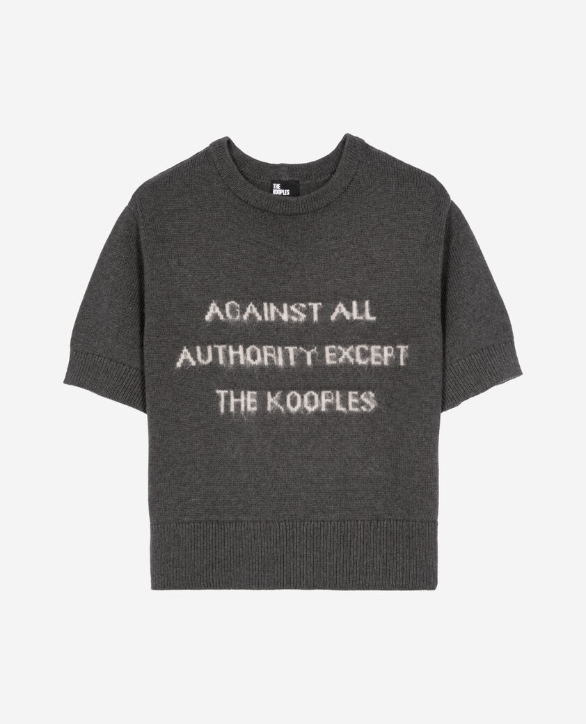 The Kooples WOMEN MIDDLE GREY MEL/WHITE short sleeved screen printed sweater