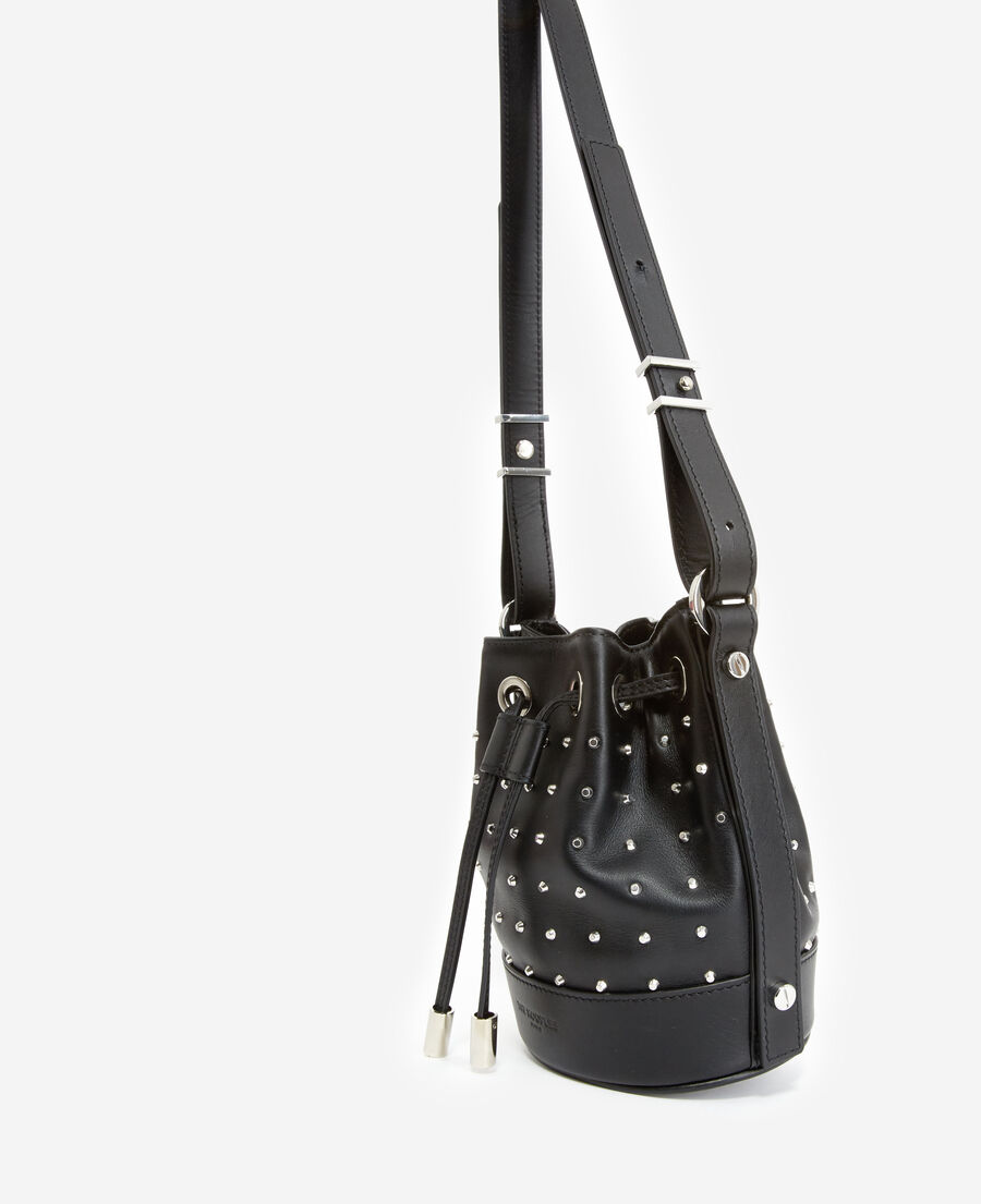 studded small tina bag in smooth black leather