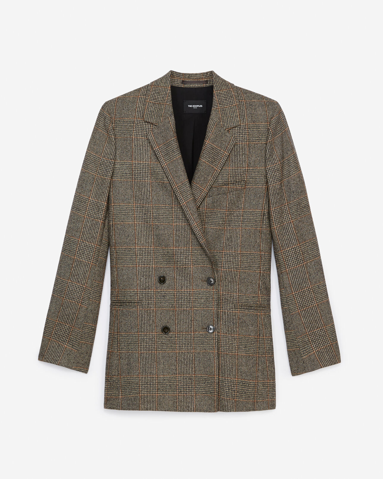 The Kooples WOMEN BLACK BROWN buttoned brown check wool jacket