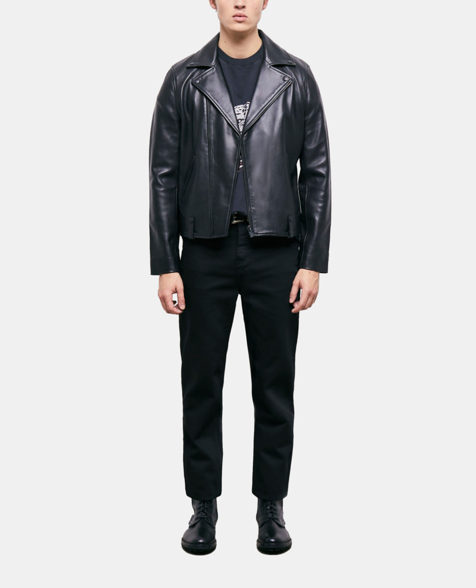Blouson en cuir noir, BLACK, hi-res image number null