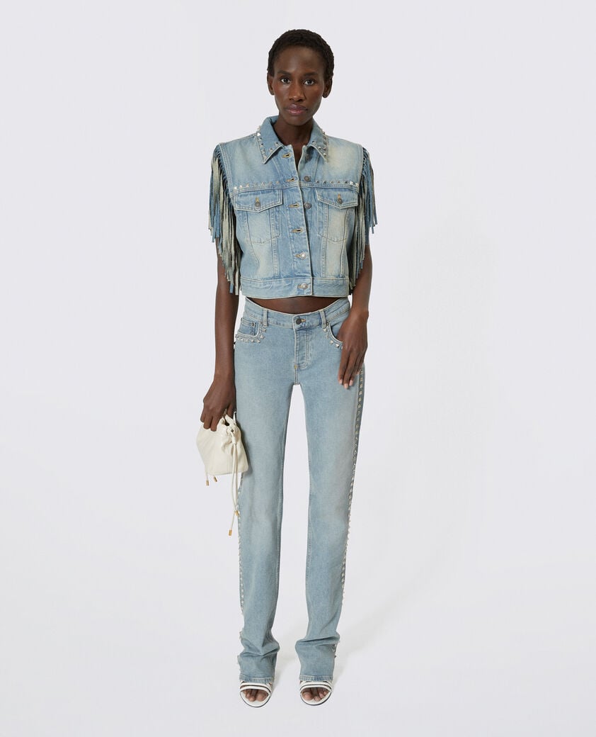 The Kooples MUJER BABY BLUE cazadora vaquera azul con flecos y tachuelas