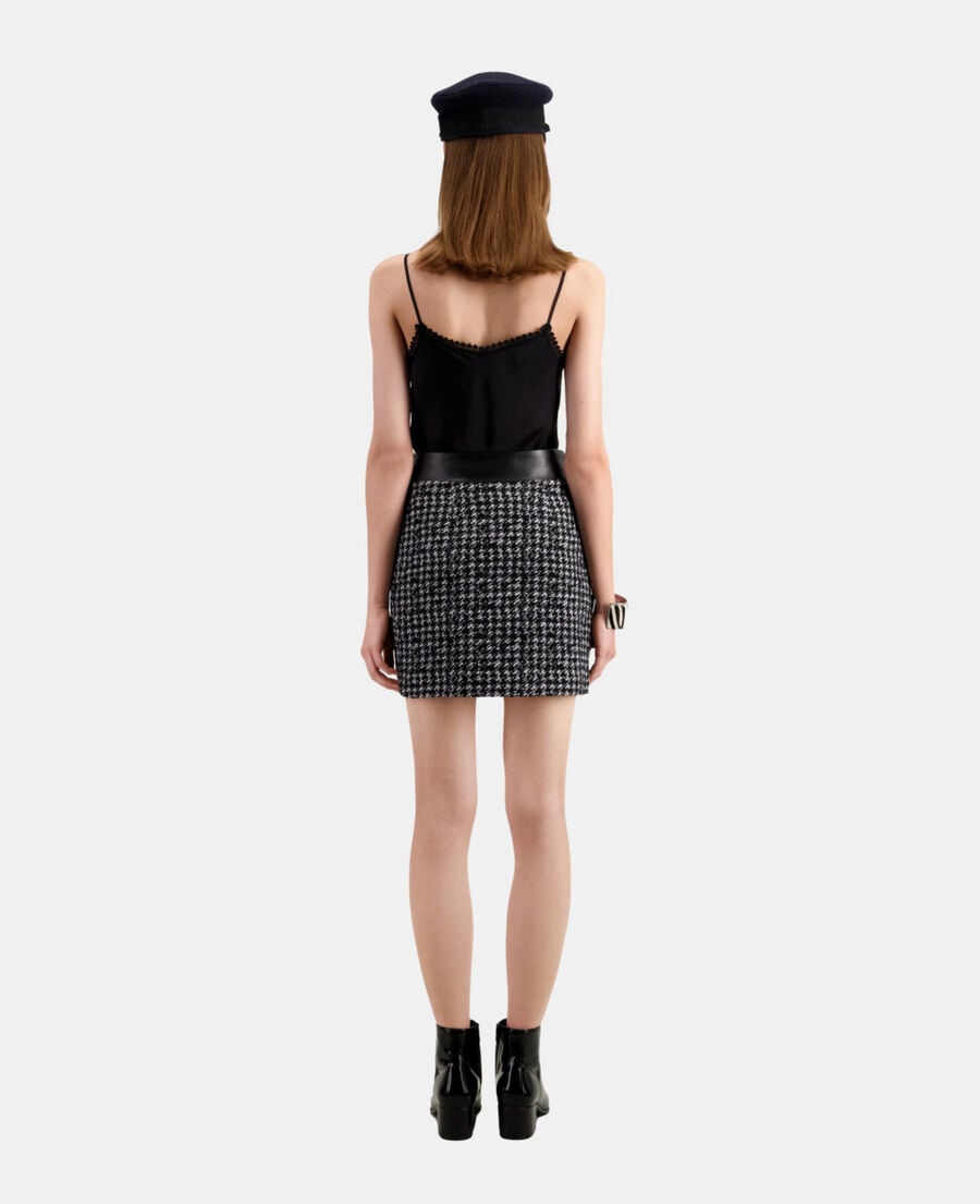 The Kooples WOMEN BLACK WHITE short black tweed skirt