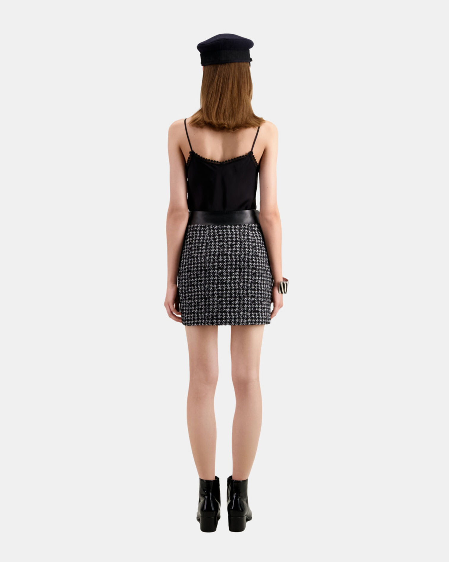 Falda corta negra tweed, BLACK WHITE, hi-res image number null